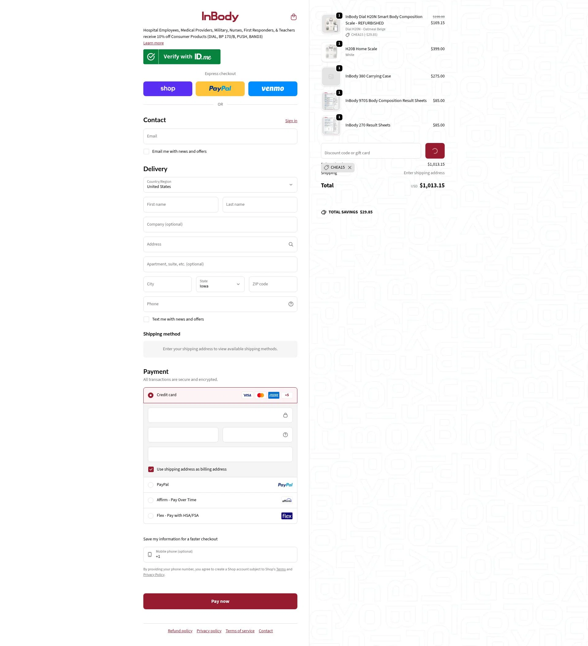 InBody USA checkout page showing InBody USA discount code box | Screenshot taken by SimplyCodes community member on Feb 12, 2026