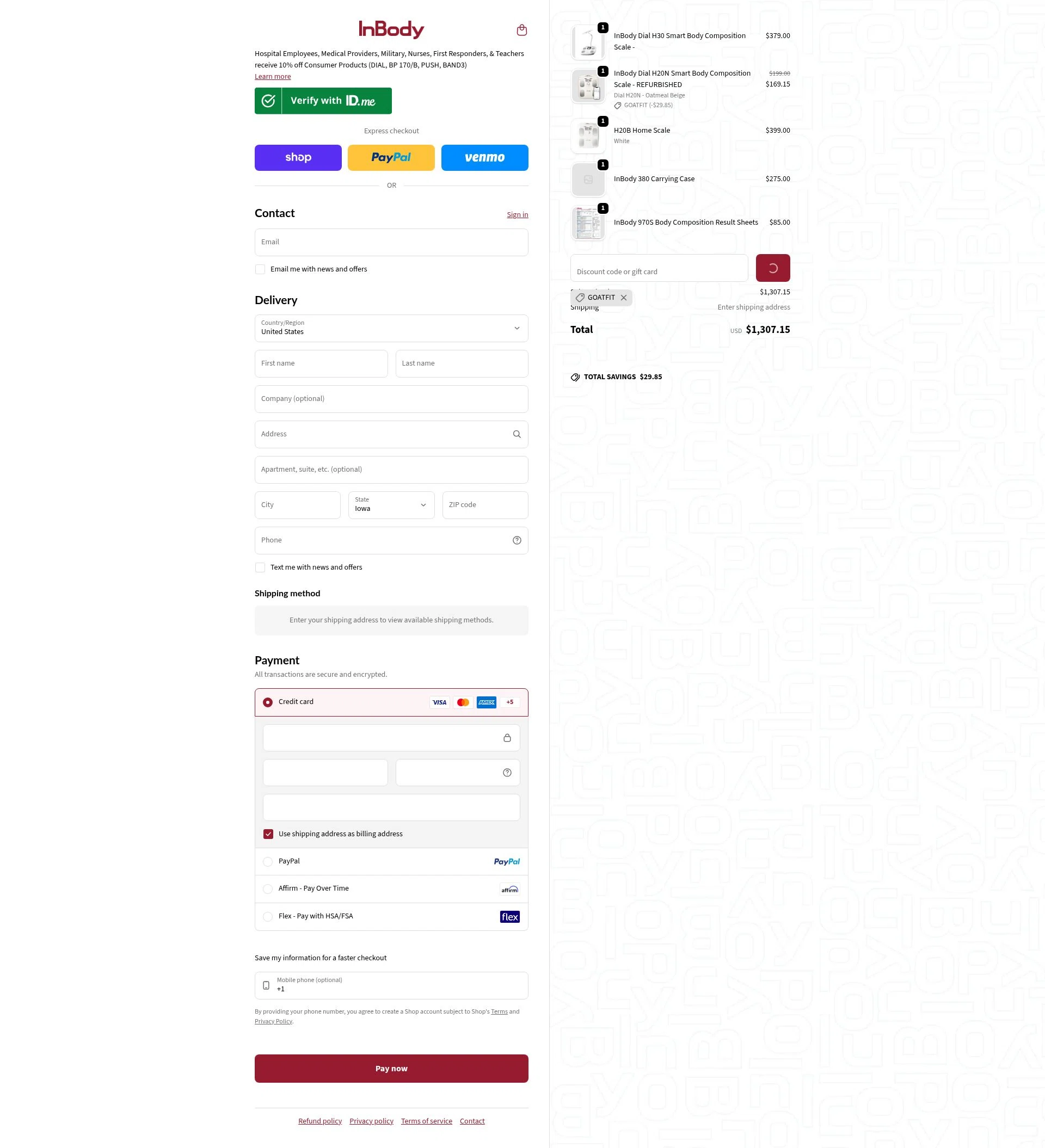 InBody USA checkout page showing InBody USA discount code box | Screenshot taken by SimplyCodes community member on Feb 8, 2026