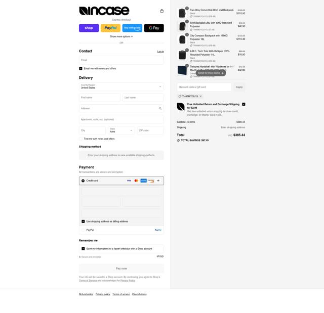 Incase checkout page showing Incase coupon code box | Screenshot taken by SimplyCodes community member on Sep 3, 2025