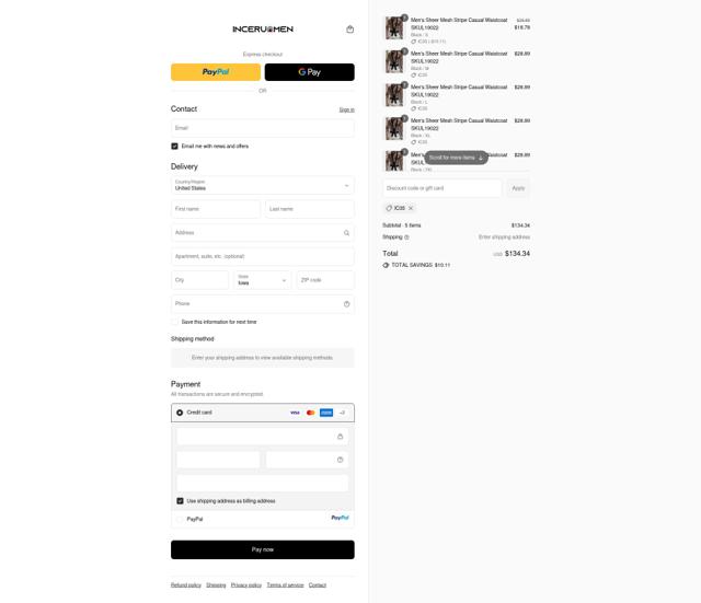 Incerunmen checkout page showing Incerunmen discount code box | Screenshot taken by SimplyCodes community member on Sep 13, 2025