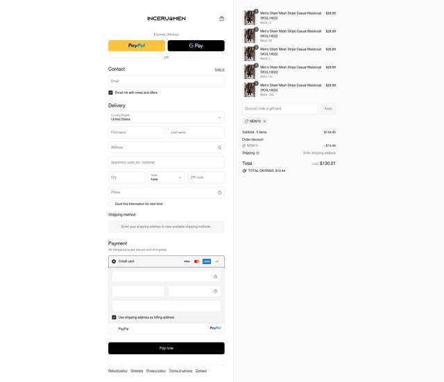 Incerunmen checkout page showing Incerunmen discount code box | Screenshot taken by SimplyCodes community member on Sep 13, 2025