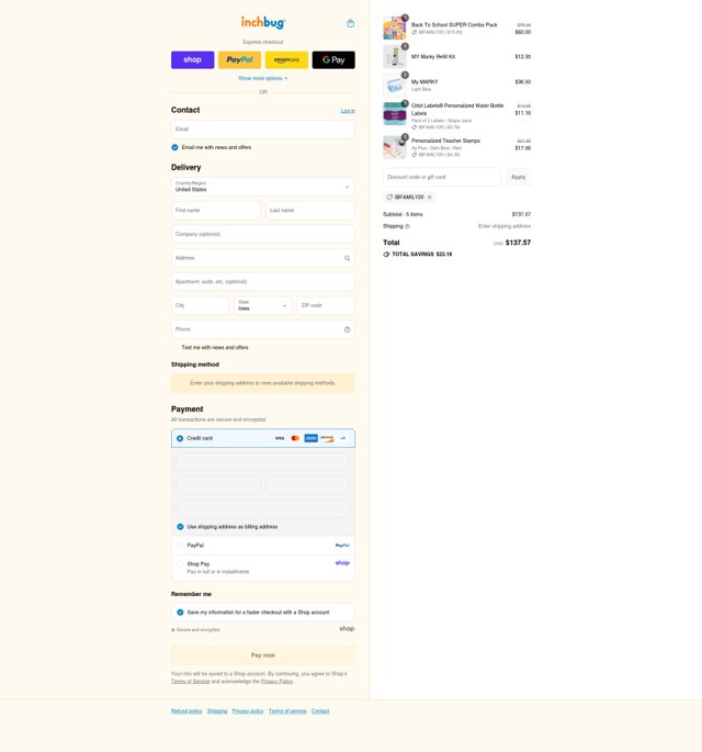 InchBug checkout page showing InchBug coupon code box | Screenshot taken by SimplyCodes community member on Aug 31, 2025