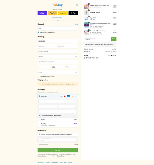 InchBug checkout page showing InchBug coupon code box | Screenshot taken by SimplyCodes community member on Aug 31, 2025