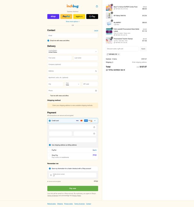 InchBug checkout page showing InchBug coupon code box | Screenshot taken by SimplyCodes community member on Sep 4, 2025
