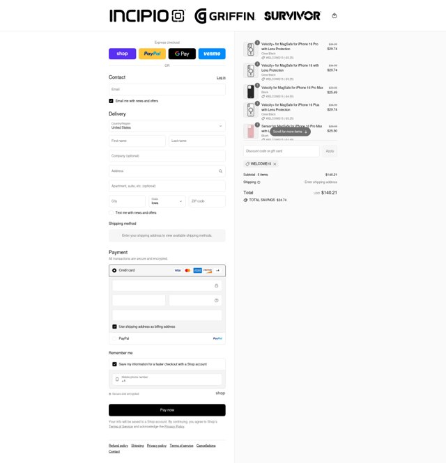 Incipio checkout page showing Incipio promo code box | Screenshot taken by SimplyCodes community member on Sep 4, 2025