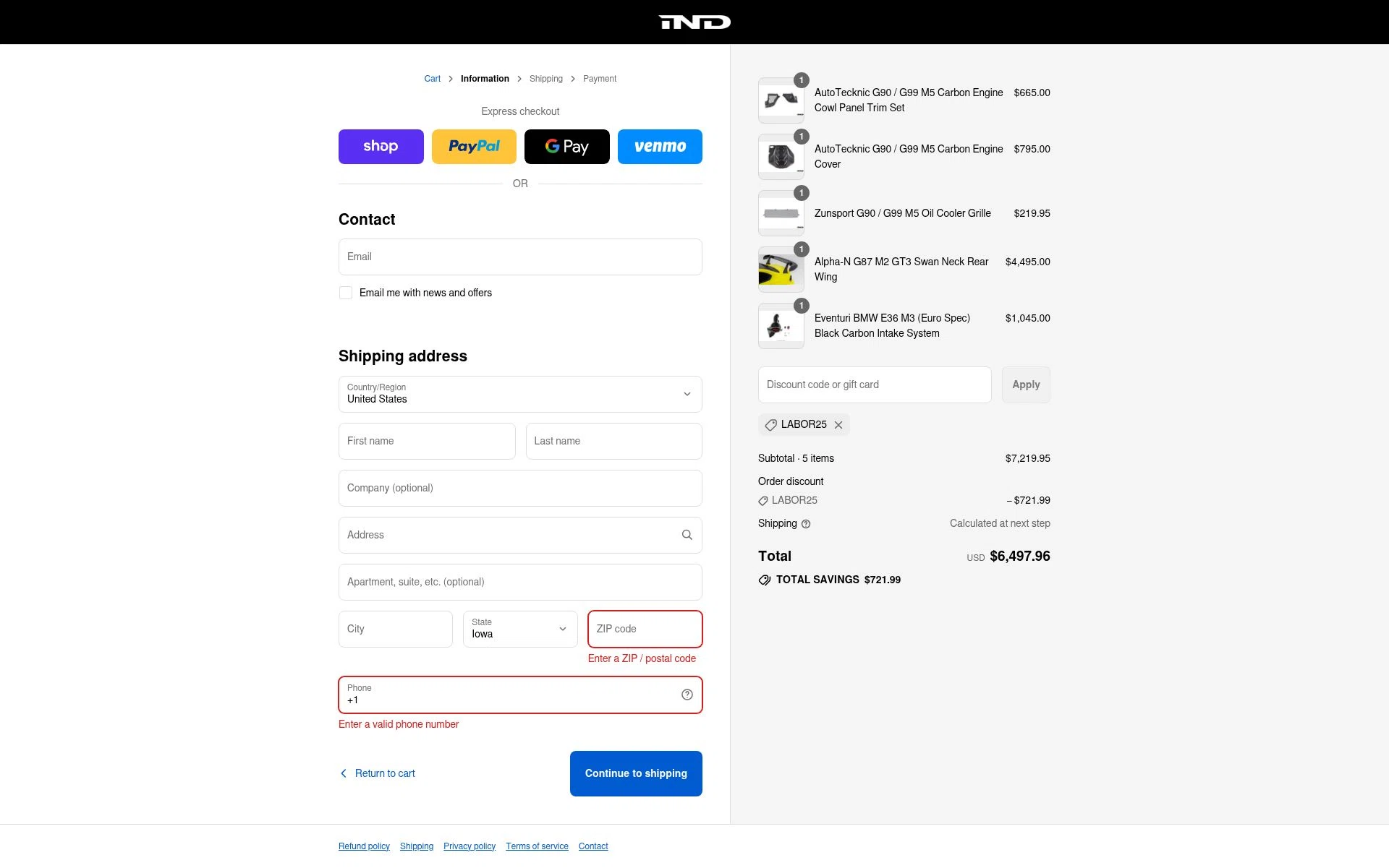 IND Distribution checkout page showing IND Distribution discount code box | Screenshot taken by SimplyCodes community member on Sep 3, 2025
