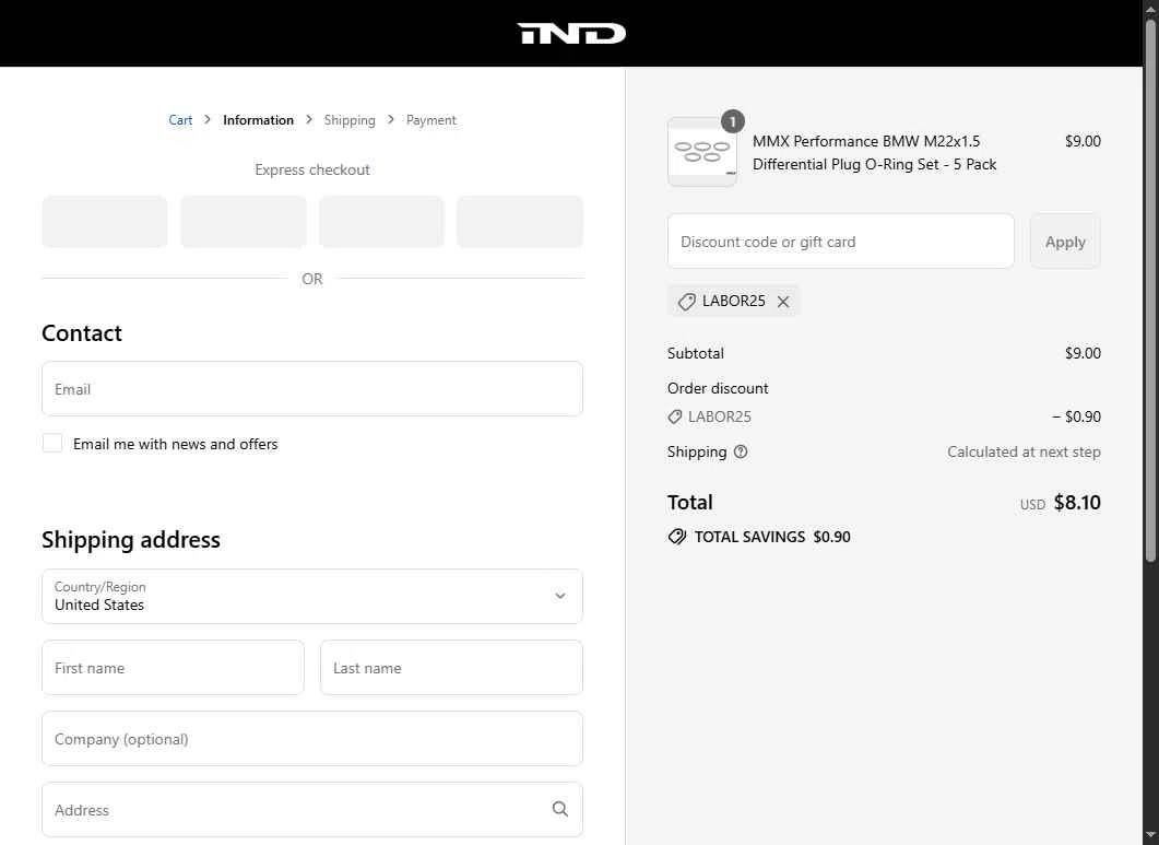IND Distribution checkout page showing IND Distribution discount code box | Screenshot taken by SimplyCodes community member on Aug 29, 2025
