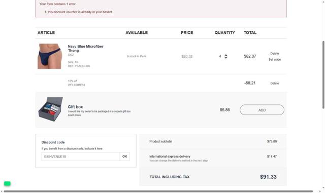 Inderwear checkout page showing Inderwear discount code box | Screenshot taken by SimplyCodes community member on Aug 25, 2025