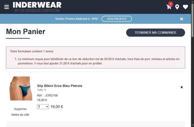 Inderwear checkout page showing Inderwear discount code box | Screenshot taken by SimplyCodes community member on Sep 8, 2025