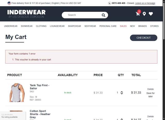 Inderwear checkout page showing Inderwear discount code box | Screenshot taken by SimplyCodes community member on Jul 23, 2025