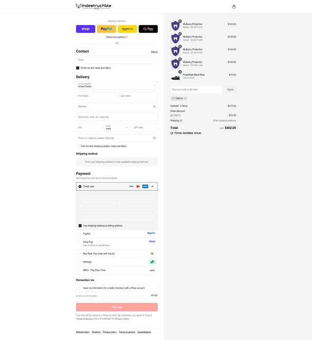 Indestructible Shoes checkout page showing Indestructible Shoes discount code box | Screenshot taken by SimplyCodes community member on Sep 13, 2025