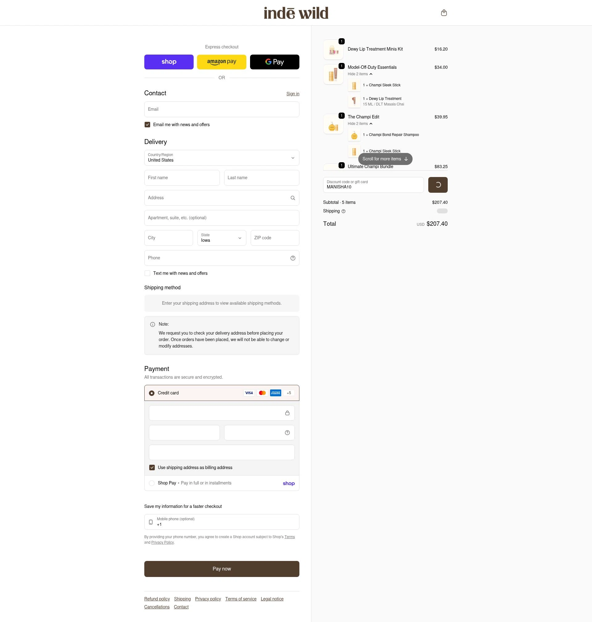 Inde Wild checkout page showing Inde Wild coupon code box | Screenshot taken by SimplyCodes community member on Feb 18, 2026