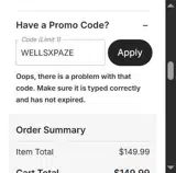 WELLSXPAZE coupon verification screenshot