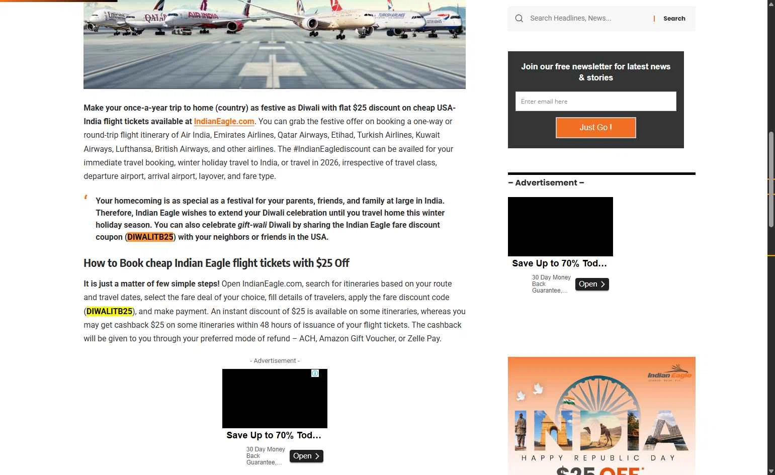 Indian Eagle checkout page showing Indian Eagle coupon code box | Screenshot taken by SimplyCodes community member on Jan 24, 2026