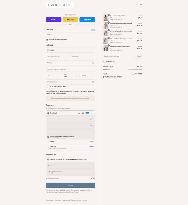 Indie Blue checkout page showing Indie Blue discount code box | Screenshot taken by SimplyCodes community member on Sep 9, 2025