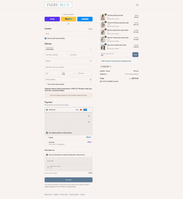 Indie Blue checkout page showing Indie Blue discount code box | Screenshot taken by SimplyCodes community member on Sep 9, 2025