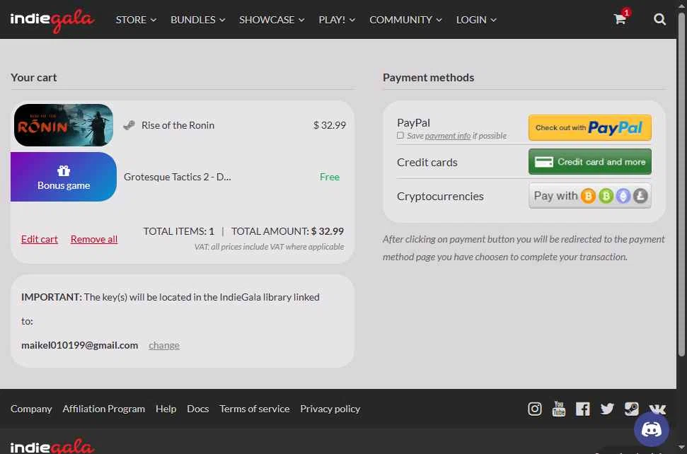 IndieGala checkout page showing IndieGala promo code box | Screenshot taken by SimplyCodes community member on Jun 12, 2025