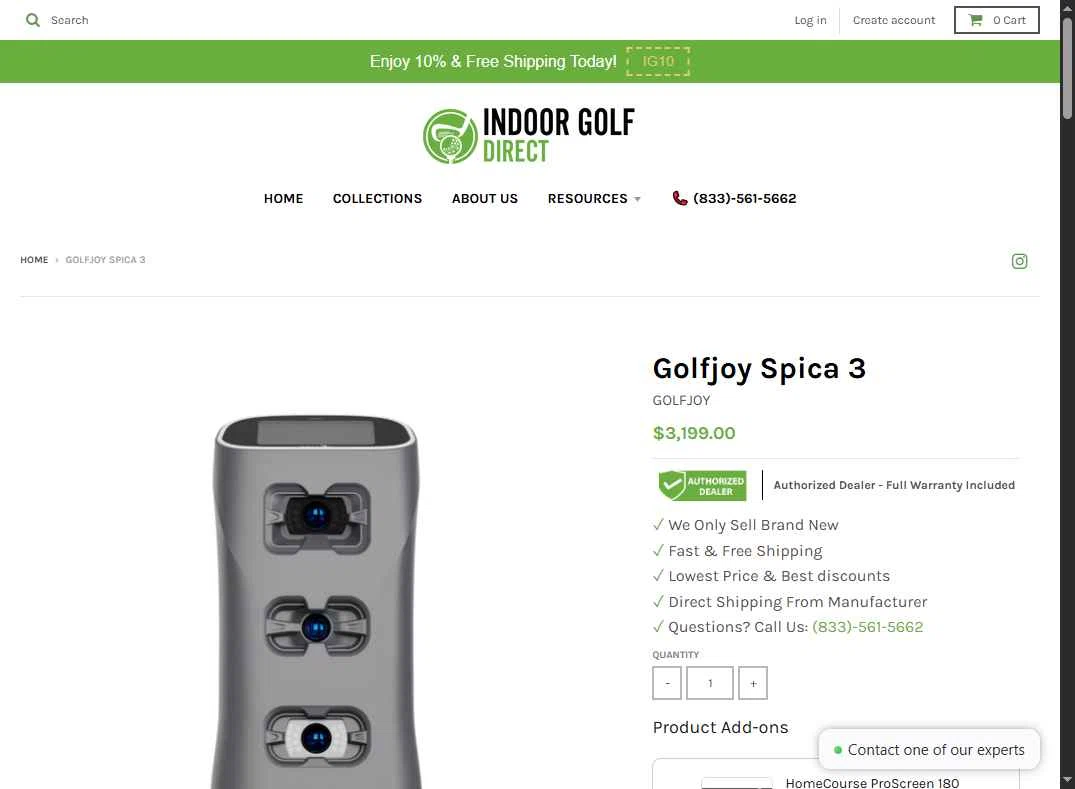 Indoor Golf Direct checkout page showing Indoor Golf Direct promo code box | Screenshot taken by SimplyCodes community member on Oct 23, 2025