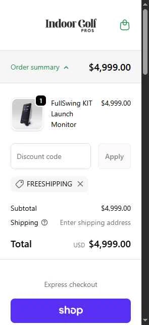 Indoor Golf Pros checkout page showing Indoor Golf Pros promo code box | Screenshot taken by SimplyCodes community member on Dec 29, 2025