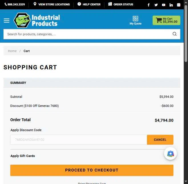 Industrial Products checkout page showing Industrial Products discount code box | Screenshot taken by SimplyCodes community member on Sep 27, 2025