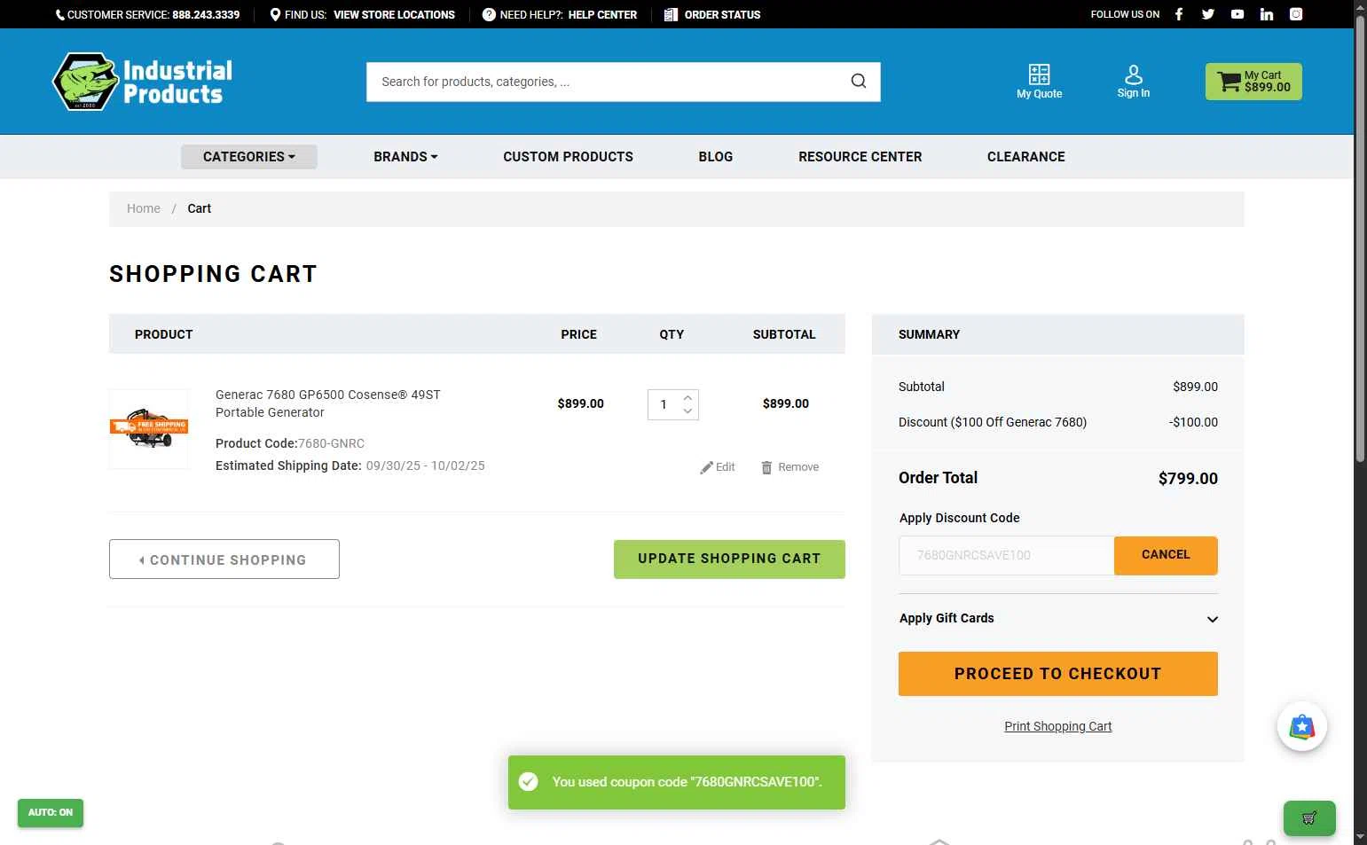 Industrial Products checkout page showing Industrial Products discount code box | Screenshot taken by SimplyCodes community member on Sep 27, 2025