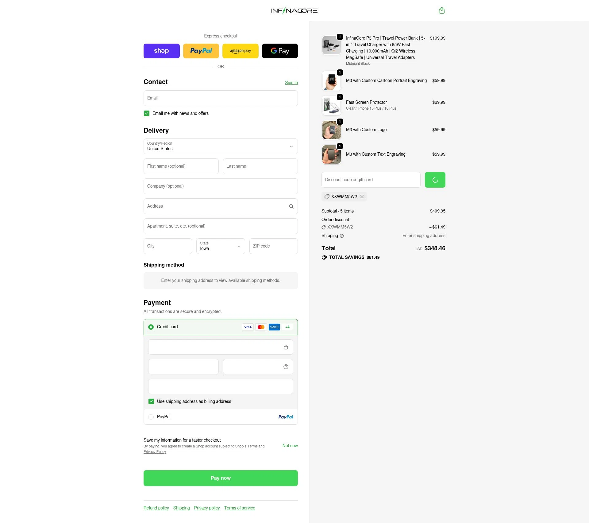 InfinaCore checkout page showing InfinaCore promo code box | Screenshot taken by SimplyCodes community member on Feb 14, 2026