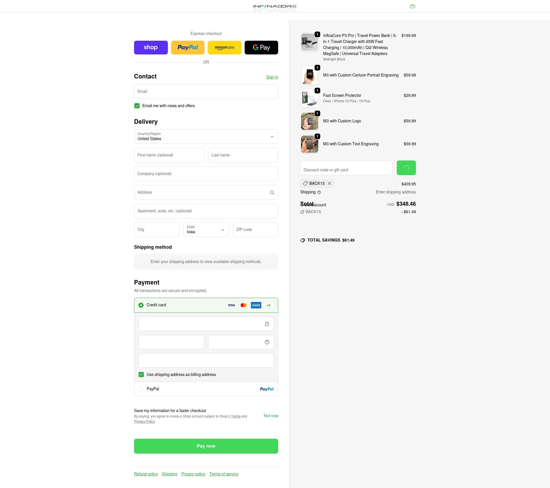 InfinaCore checkout page showing InfinaCore promo code box | Screenshot taken by SimplyCodes community member on Feb 14, 2026