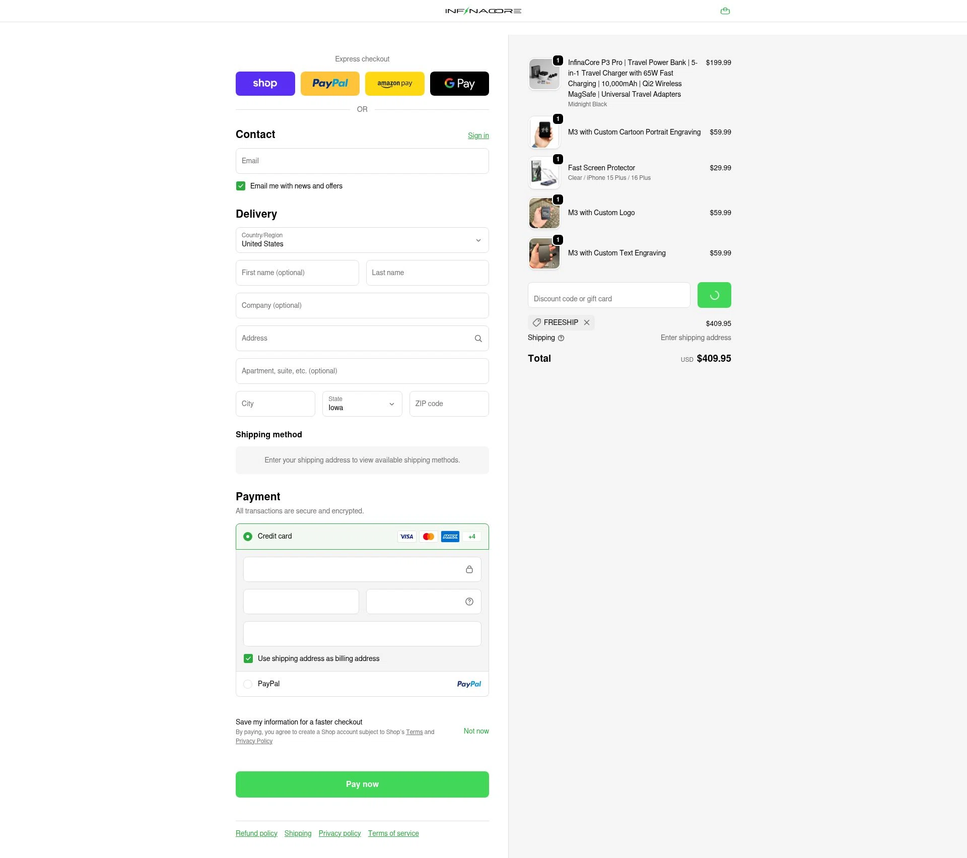 InfinaCore checkout page showing InfinaCore promo code box | Screenshot taken by SimplyCodes community member on Feb 14, 2026