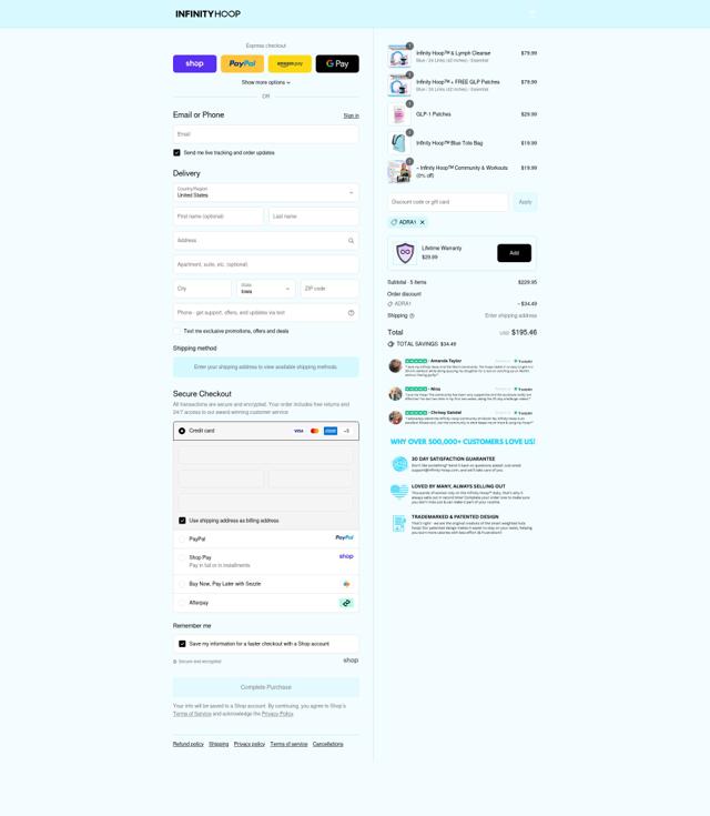 Infinity Hoop checkout page showing Infinity Hoop discount code box | Screenshot taken by SimplyCodes community member on Sep 11, 2025