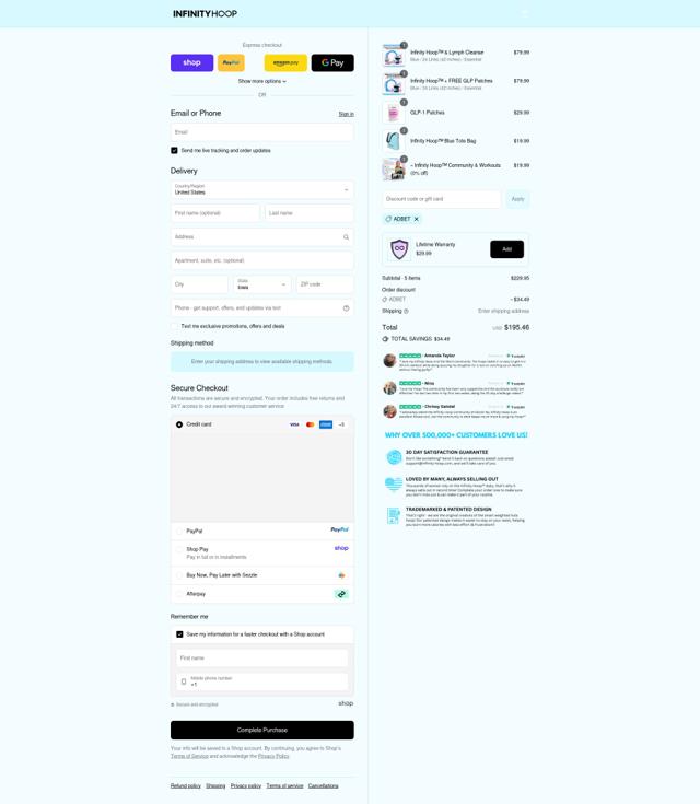 Infinity Hoop checkout page showing Infinity Hoop discount code box | Screenshot taken by SimplyCodes community member on Sep 11, 2025