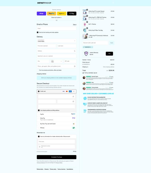 Infinity Hoop checkout page showing Infinity Hoop discount code box | Screenshot taken by SimplyCodes community member on Sep 11, 2025