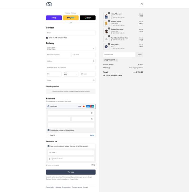 Infinity Pillow checkout page showing Infinity Pillow discount code box | Screenshot taken by SimplyCodes community member on Sep 4, 2025
