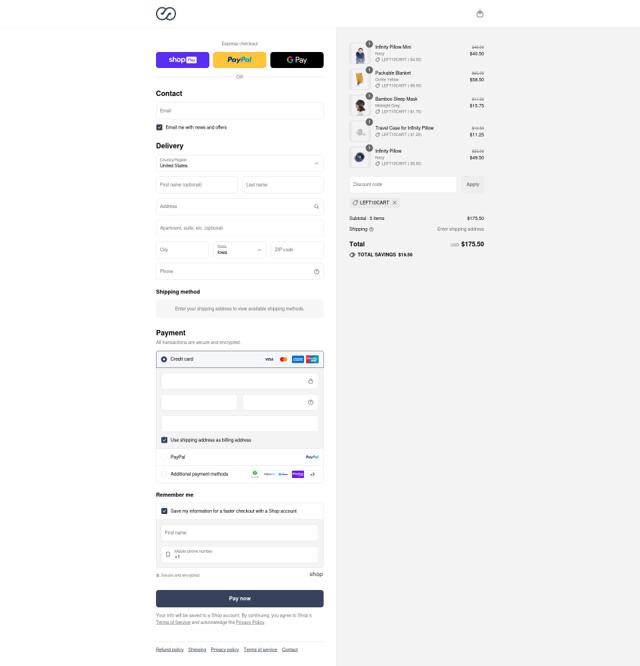 Infinity Pillow checkout page showing Infinity Pillow discount code box | Screenshot taken by SimplyCodes community member on Aug 27, 2025