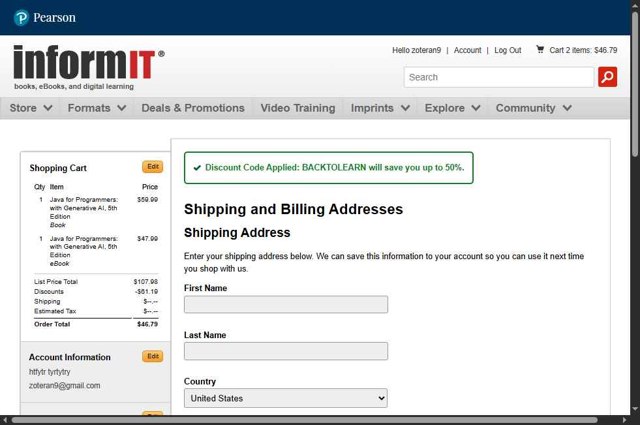 InformIT checkout page showing InformIT discount code box | Screenshot taken by SimplyCodes community member on Aug 30, 2025