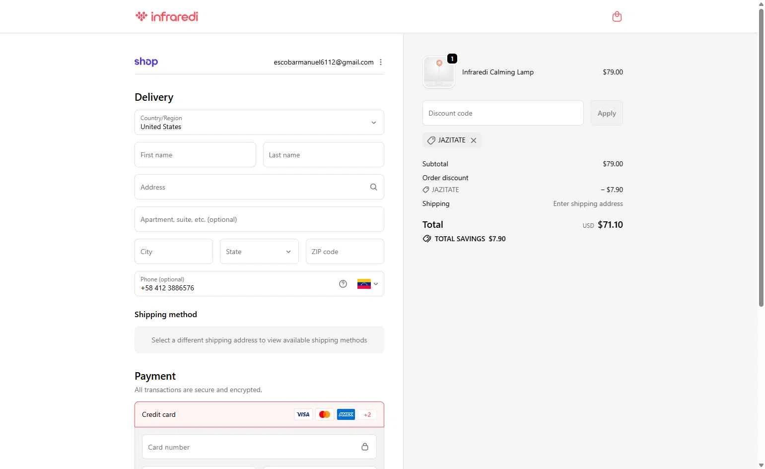 Infraredi checkout page showing Infraredi discount code box | Screenshot taken by SimplyCodes community member on Jan 26, 2026