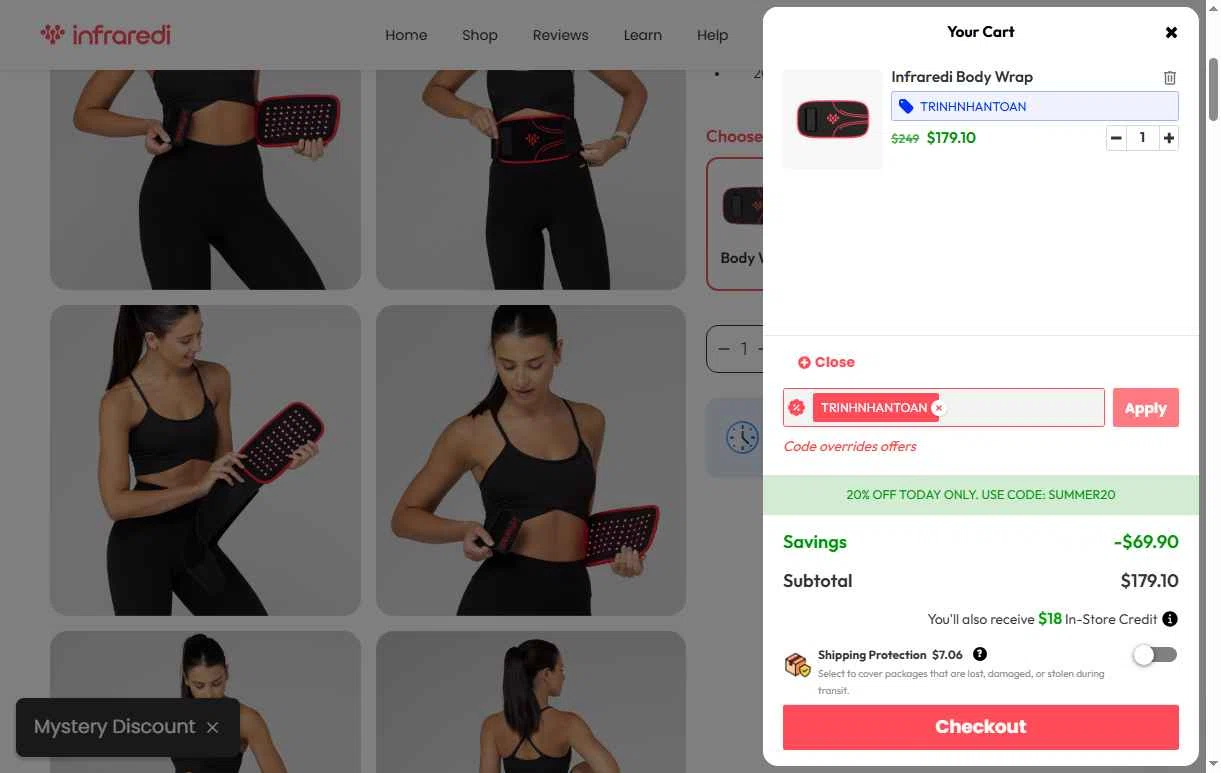 Infraredi checkout page showing Infraredi discount code box | Screenshot taken by SimplyCodes community member on Jan 26, 2026