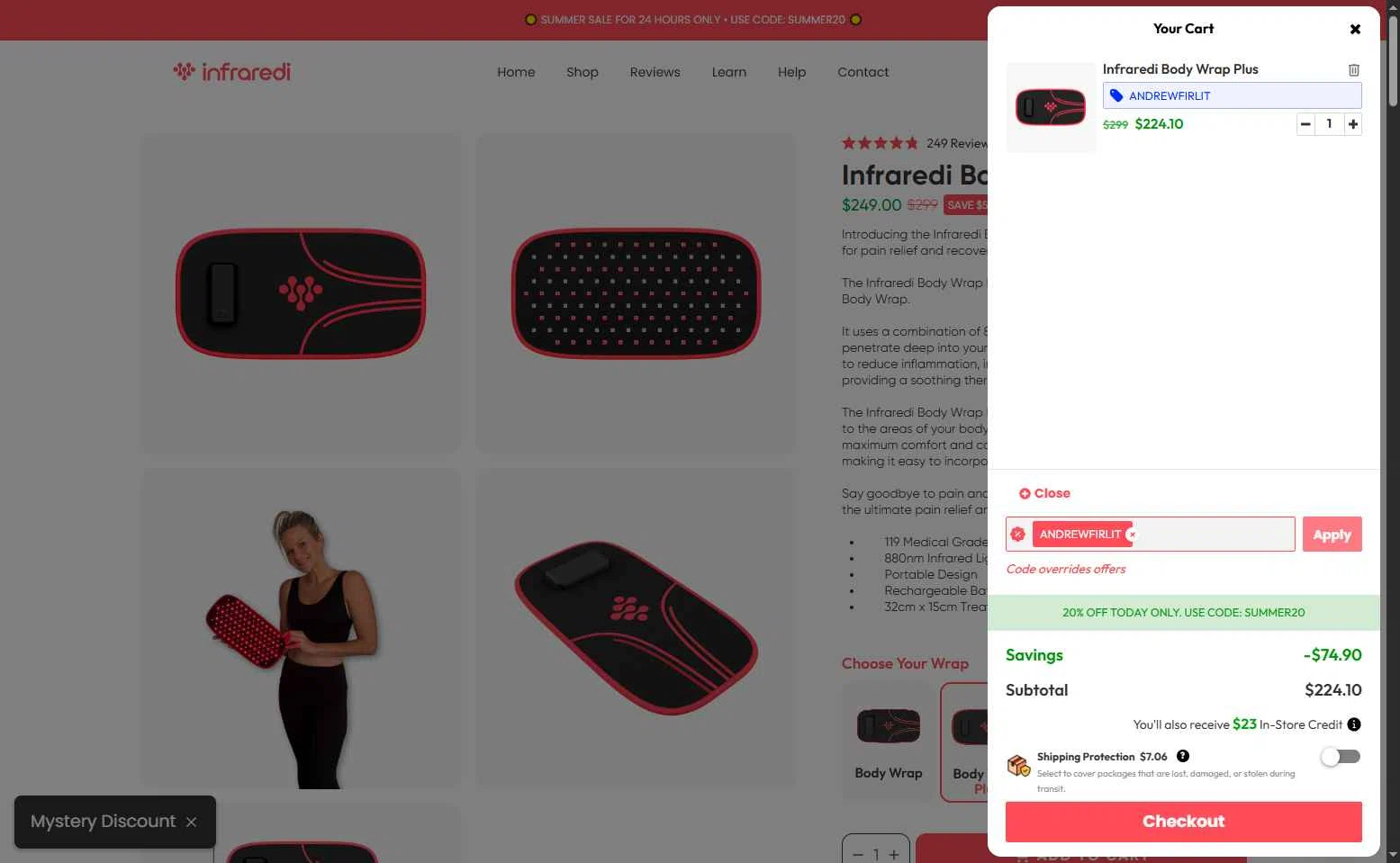 Infraredi checkout page showing Infraredi discount code box | Screenshot taken by SimplyCodes community member on Jan 26, 2026