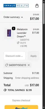 SADDITYSOLE15 coupon verification screenshot