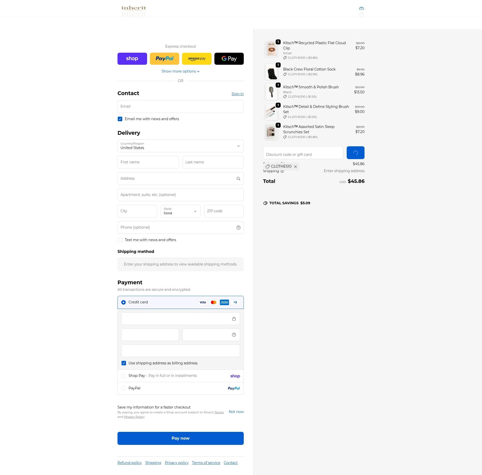 Inherit checkout page showing Inherit coupon code box | Screenshot taken by SimplyCodes community member on Feb 16, 2026