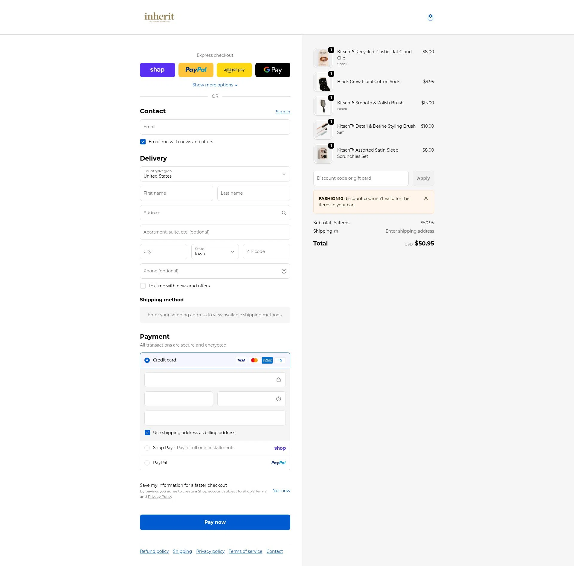 Inherit checkout page showing Inherit coupon code box | Screenshot taken by SimplyCodes community member on Feb 16, 2026