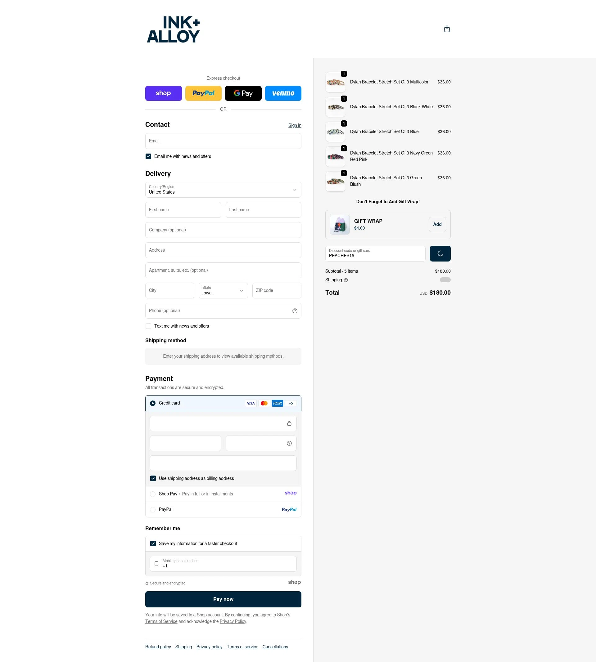 Ink + Alloy checkout page showing Ink + Alloy coupon code box | Screenshot taken by SimplyCodes community member on Dec 31, 2025