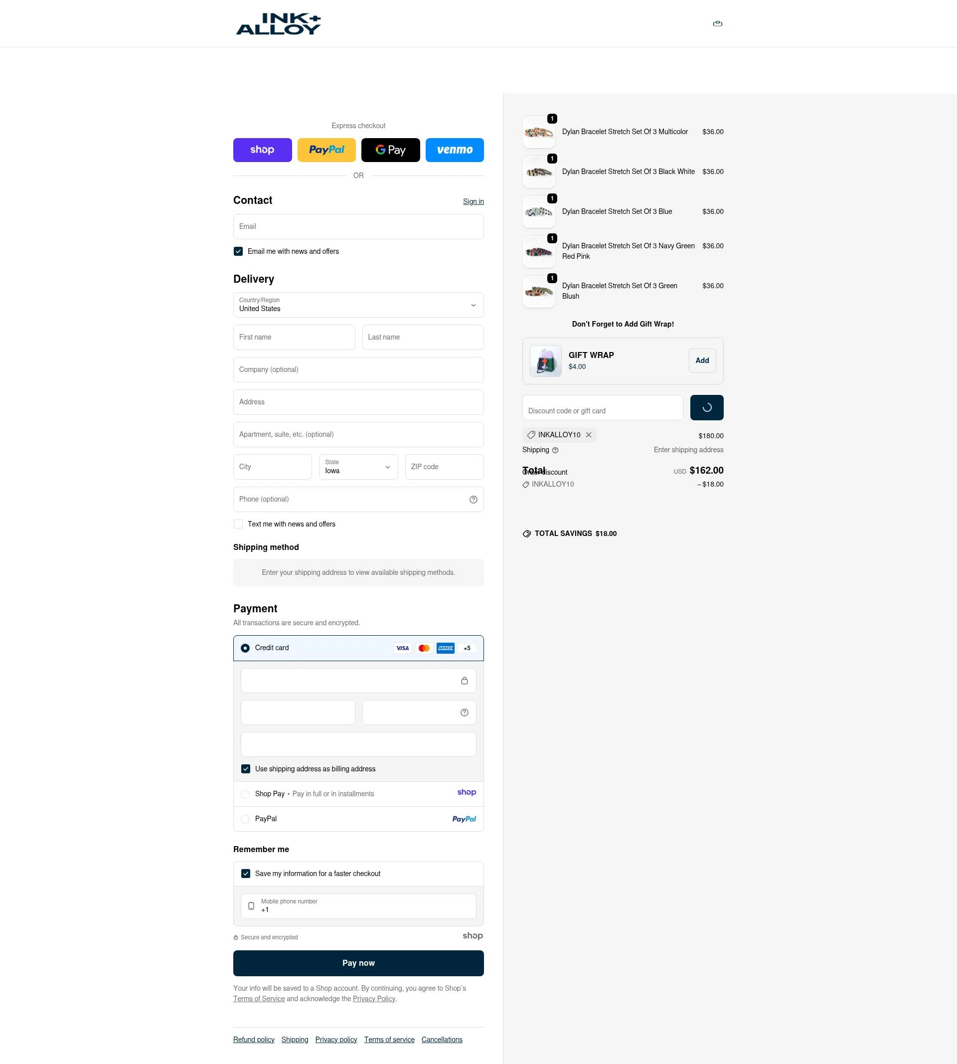 Ink + Alloy checkout page showing Ink + Alloy coupon code box | Screenshot taken by SimplyCodes community member on Dec 31, 2025