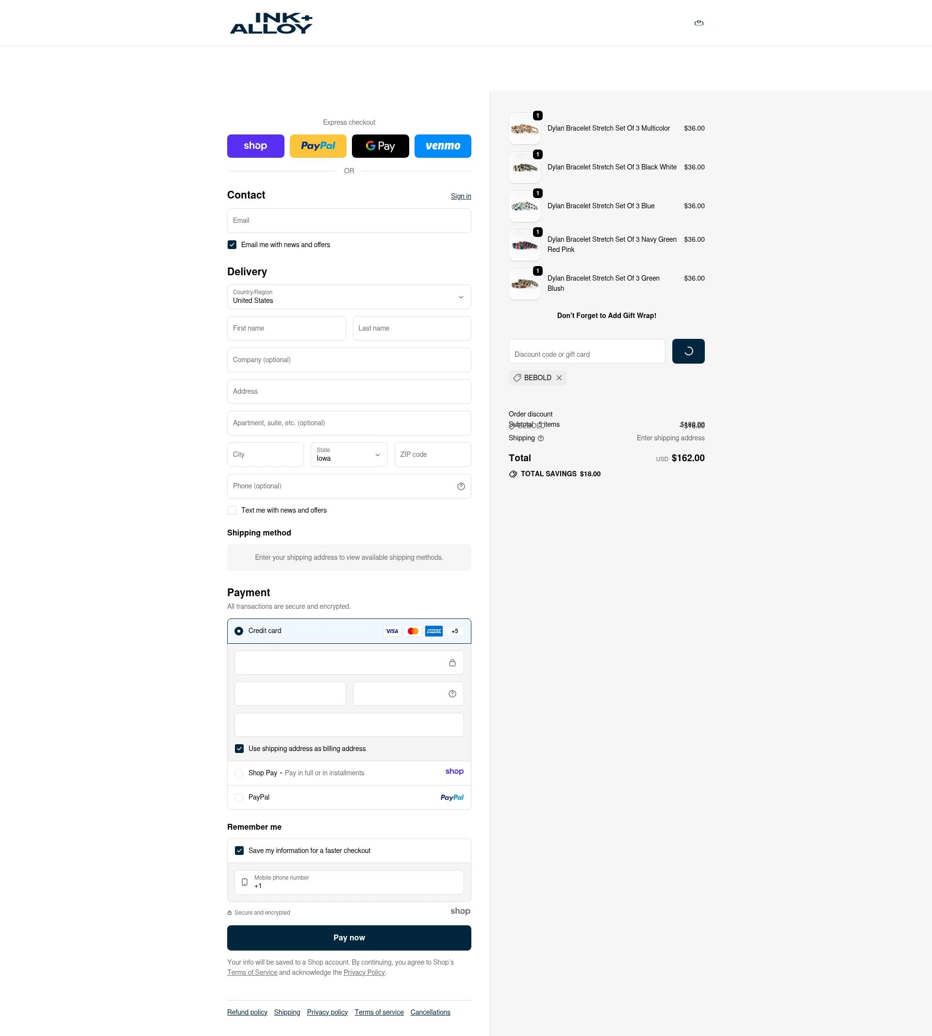 Ink + Alloy checkout page showing Ink + Alloy coupon code box | Screenshot taken by SimplyCodes community member on Dec 31, 2025