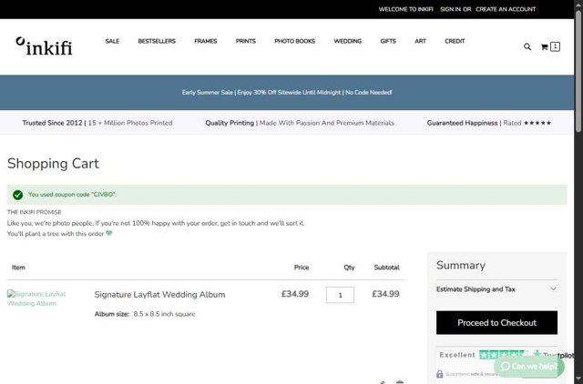 Inkifi checkout page showing Inkifi discount code box | Screenshot taken by SimplyCodes community member on Jul 8, 2025