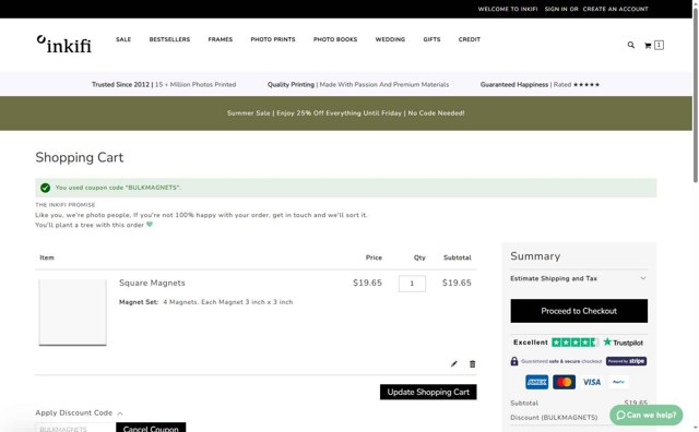 Inkifi checkout page showing Inkifi discount code box | Screenshot taken by SimplyCodes community member on Aug 5, 2025
