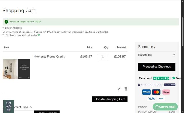 Inkifi checkout page showing Inkifi discount code box | Screenshot taken by SimplyCodes community member on Jul 8, 2025
