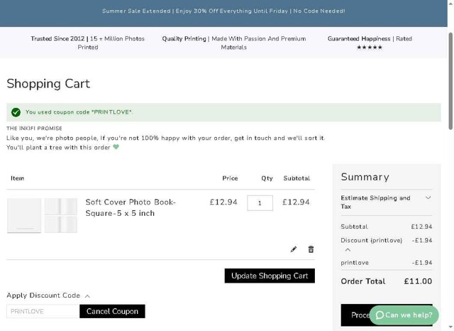 Inkifi checkout page showing Inkifi discount code box | Screenshot taken by SimplyCodes community member on Aug 19, 2025