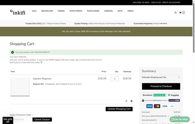 Inkifi checkout page showing Inkifi discount code box | Screenshot taken by SimplyCodes community member on Jul 8, 2025