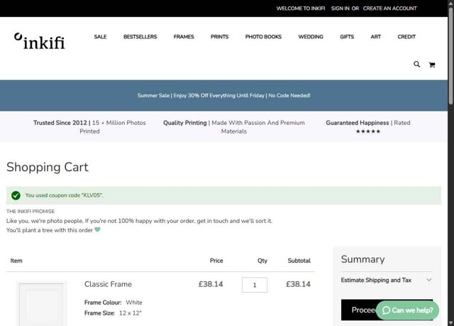 Inkifi checkout page showing Inkifi discount code box | Screenshot taken by SimplyCodes community member on Jul 31, 2025