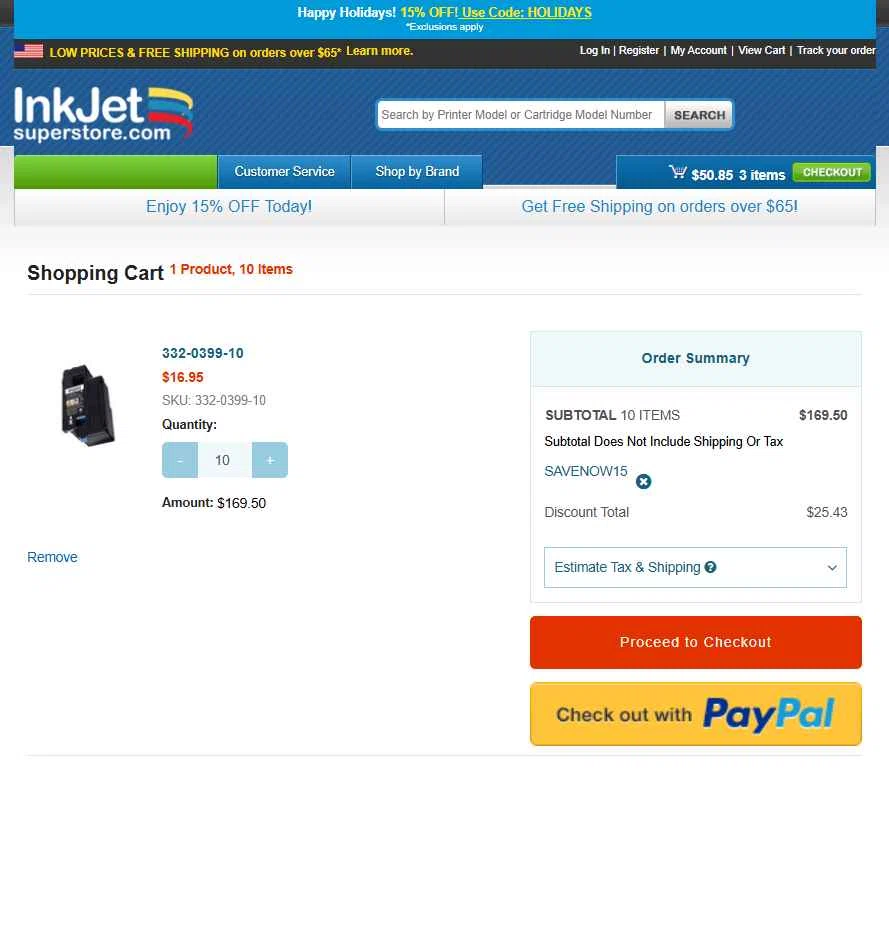 Inkjetsuperstore.com checkout page showing Inkjetsuperstore.com promo code box | Screenshot taken by SimplyCodes community member on Jan 1, 2026